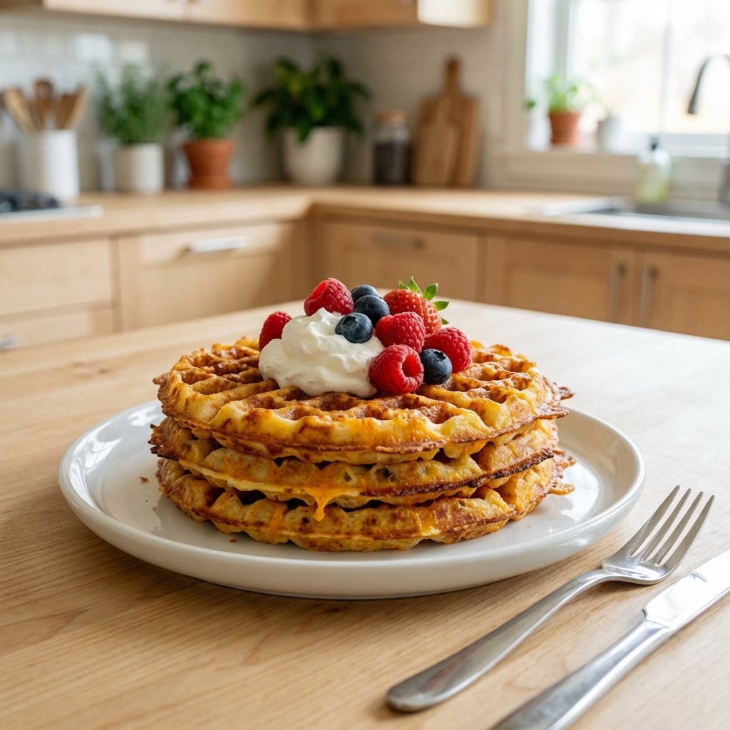 Chaffle-Waffeln mit Schlagsahne und Beeren