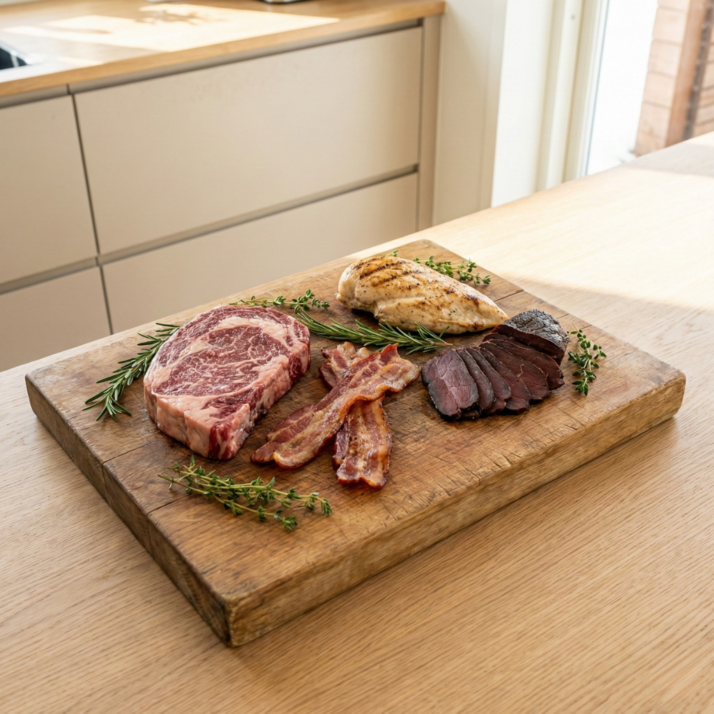 Keto-freundliches Fleisch: Steak, Bacon, Hähnchenfilet und Wild