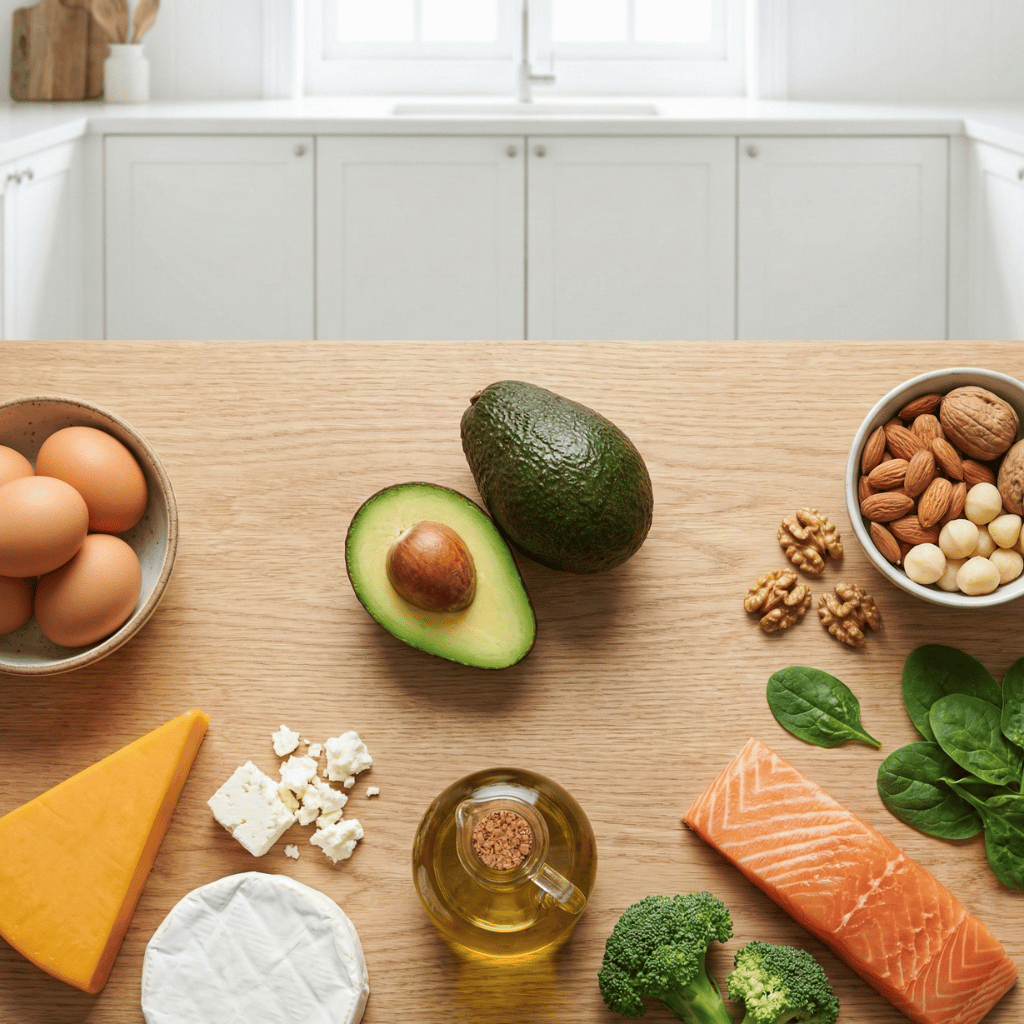 Ketogene Zutaten – Avocado, Eier, Käse, Olivenöl, Nüsse und Lachs
