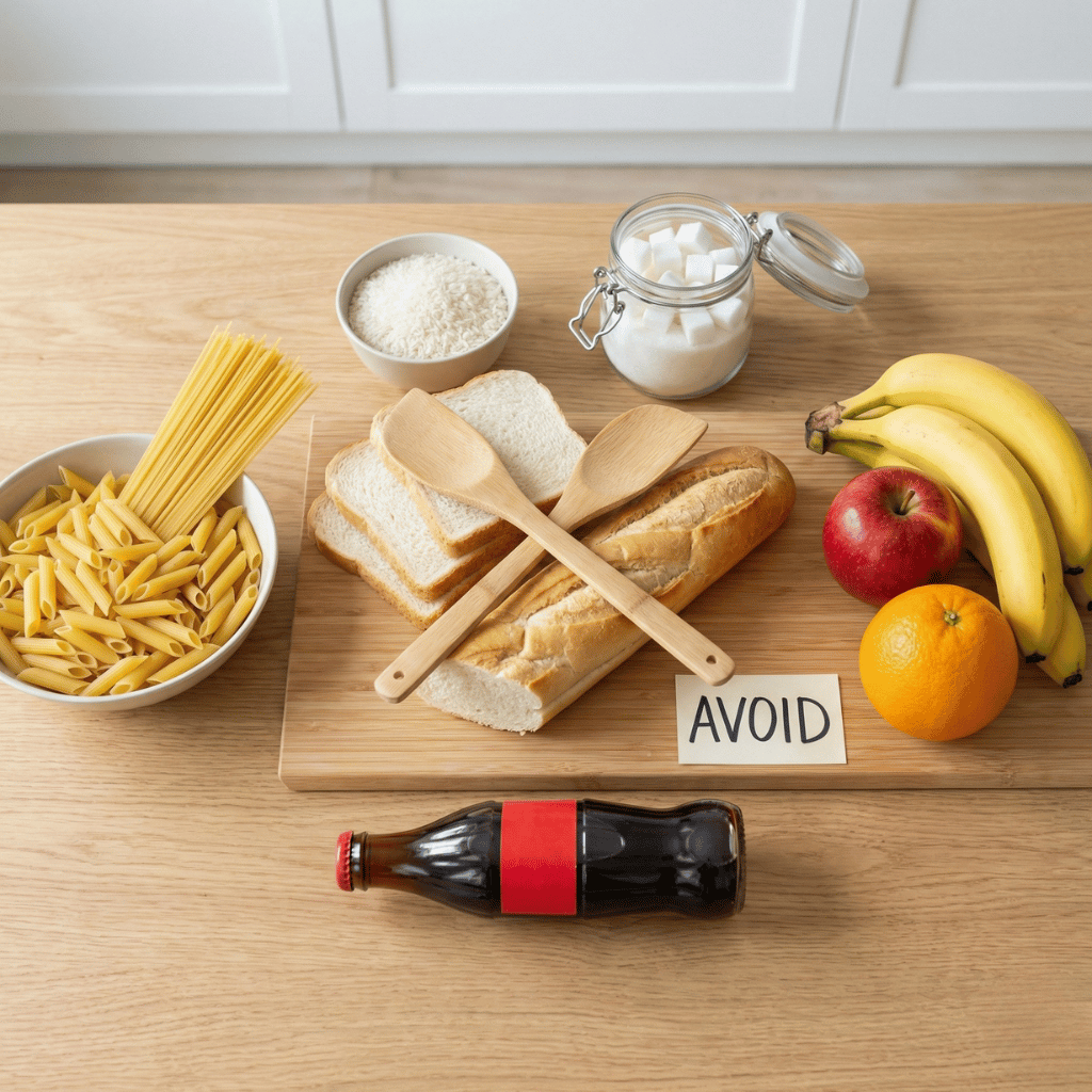 Zu vermeidende Lebensmittel bei Keto – Brot, Pasta, Reis, Zucker und süßes Obst