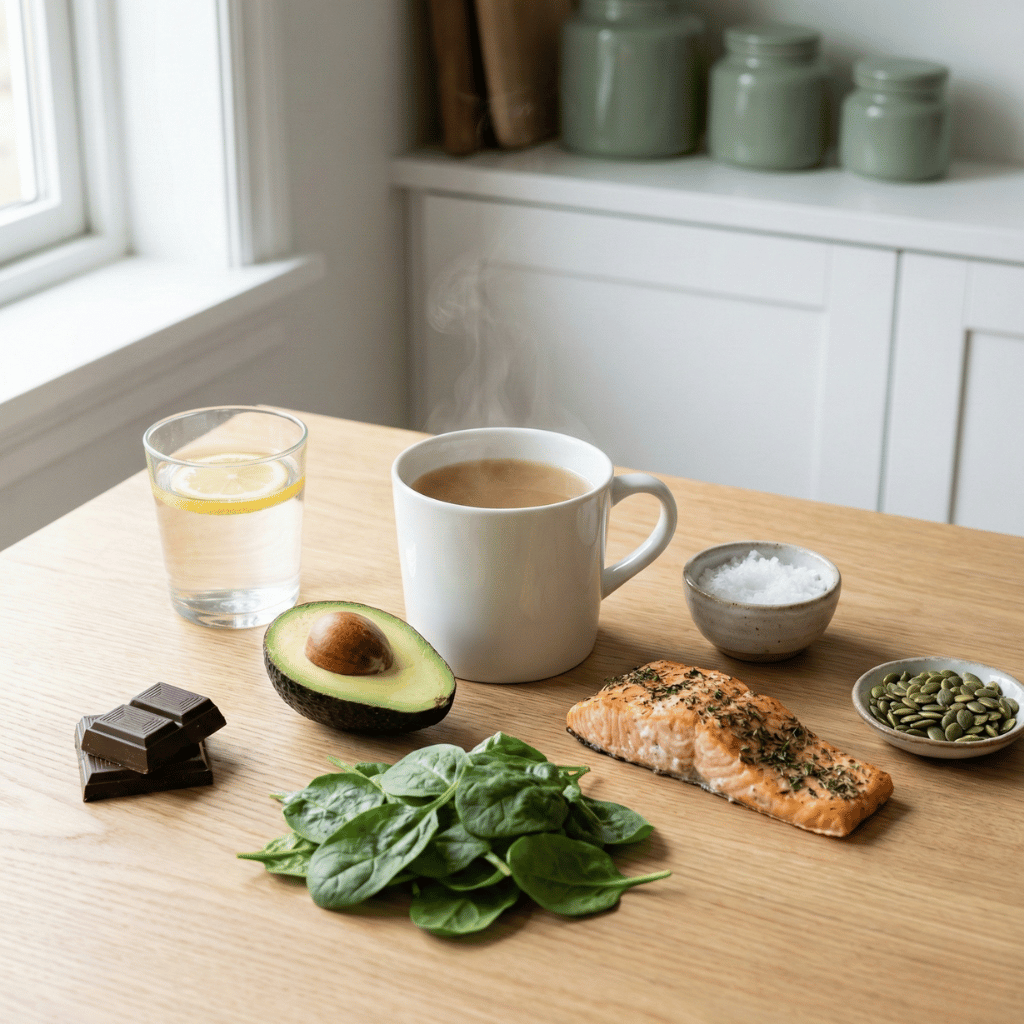 Elektrolytreiche Lebensmittel – Meersalz, Avocado, Spinat, Lachs und Knochenbrühe