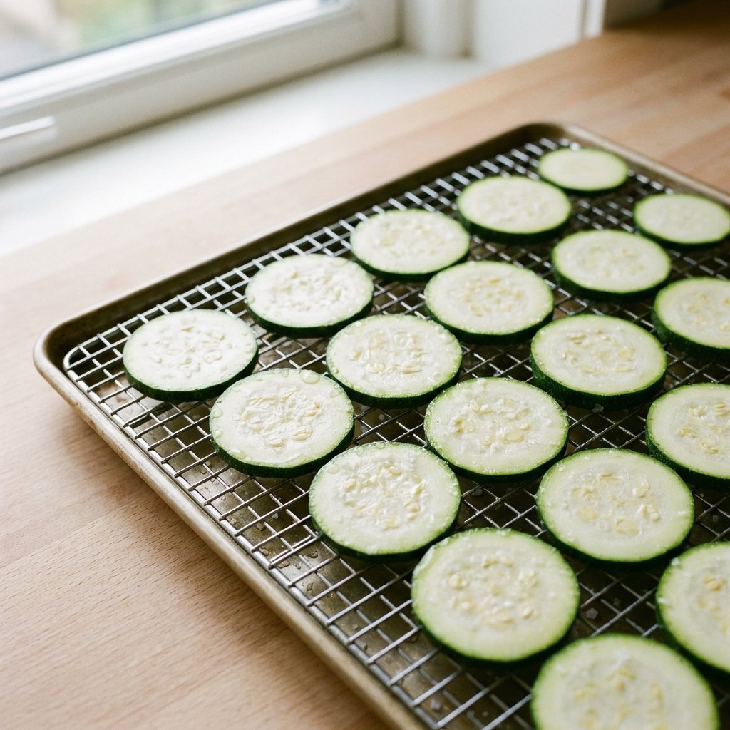 Gesalzene Zucchinischeiben, die Wasser ziehen