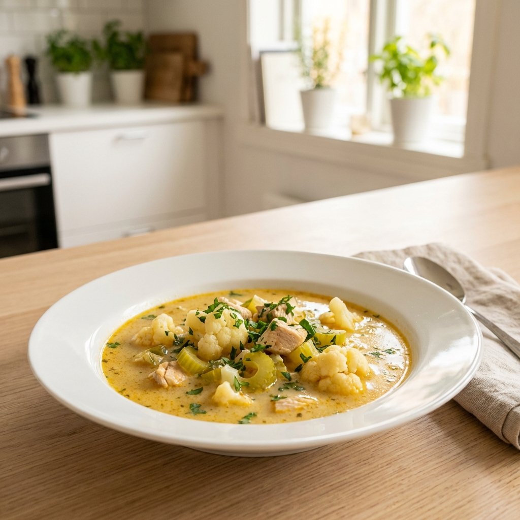 Cremige Keto-Hühnersuppe mit Blumenkohl