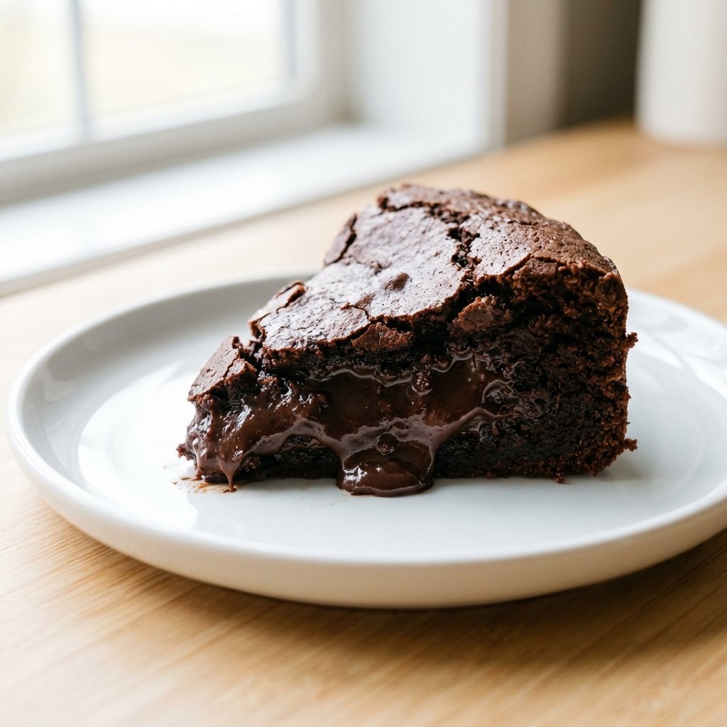 Aufgeschnittener Keto Schokoladenkuchen zeigt saftiges und klebriges Inneres