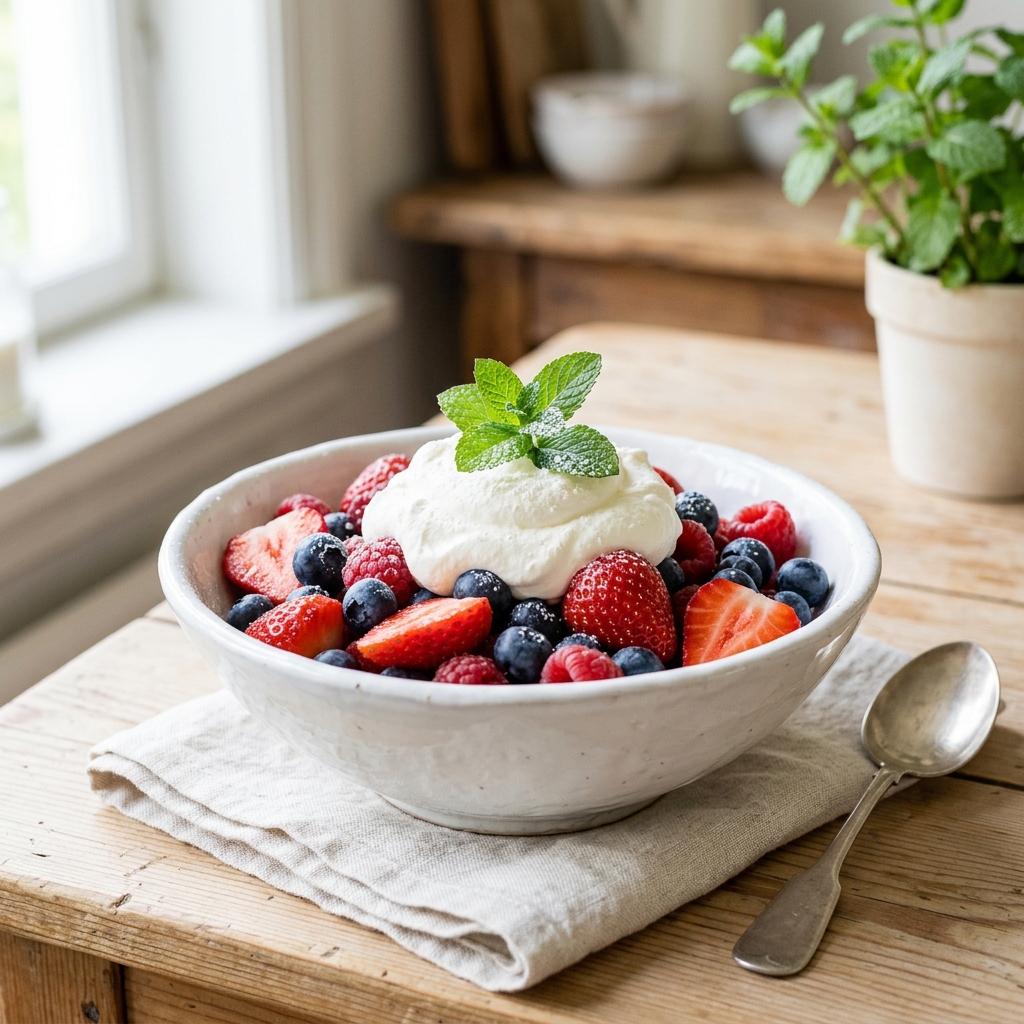 Beeren mit geschlagener Sahne