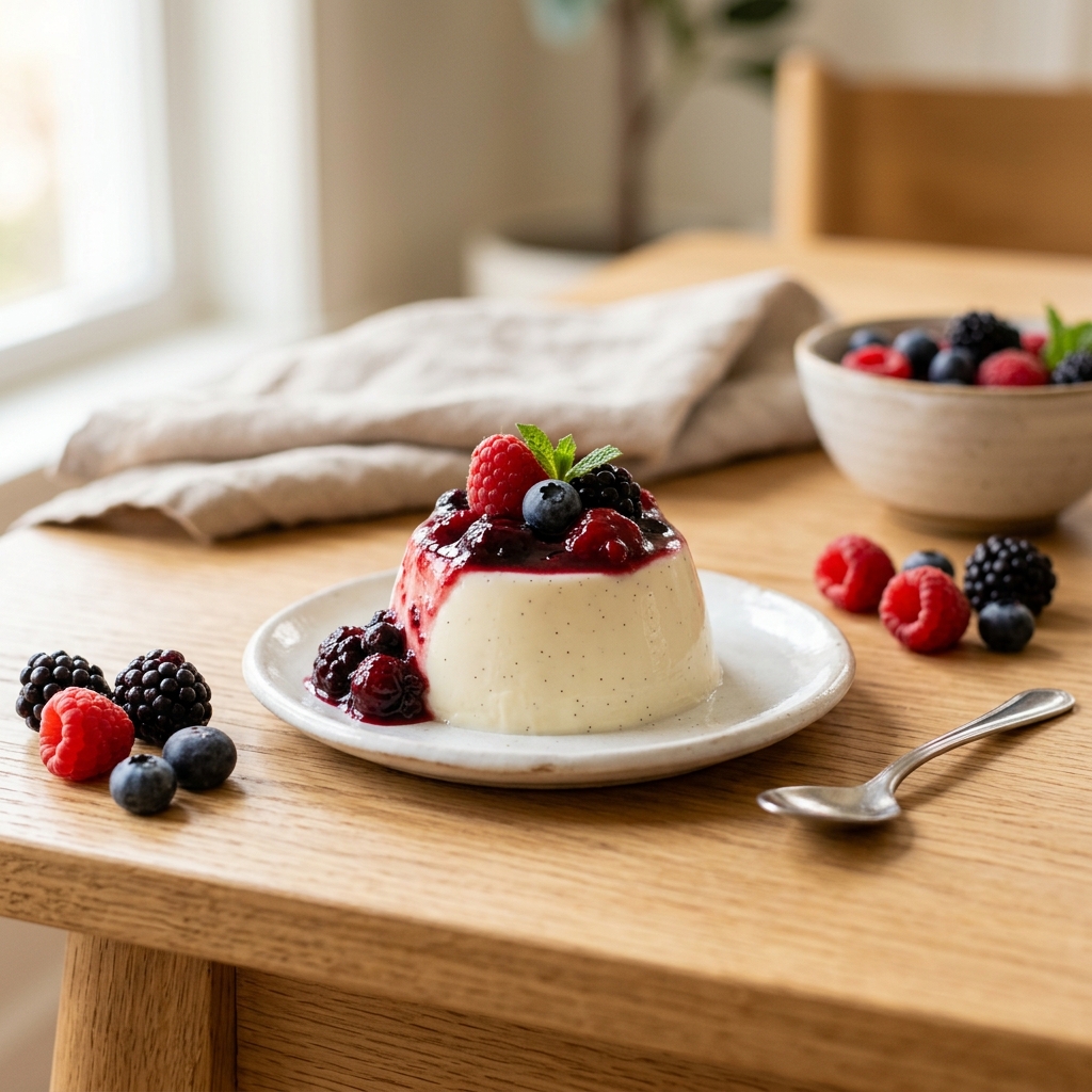 Keto Panna Cotta mit Beerenkompott