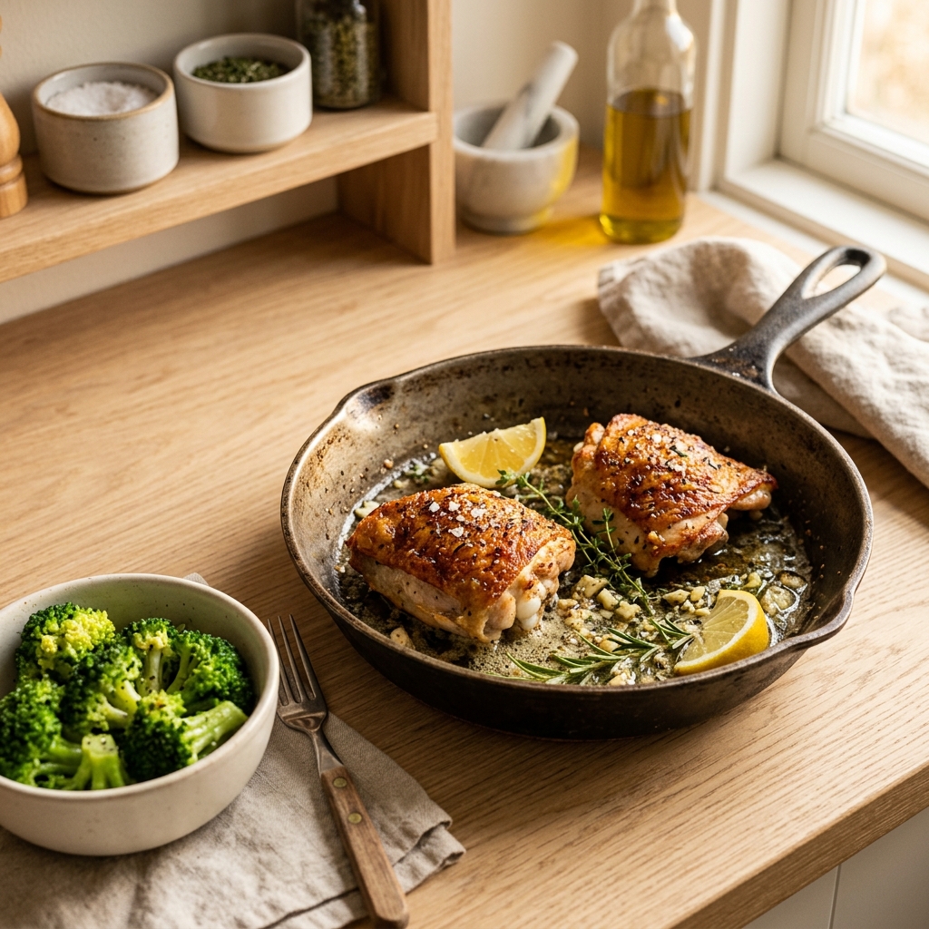 H&auml;hnchen in Knoblauchso&szlig;e mit Brokkoli
