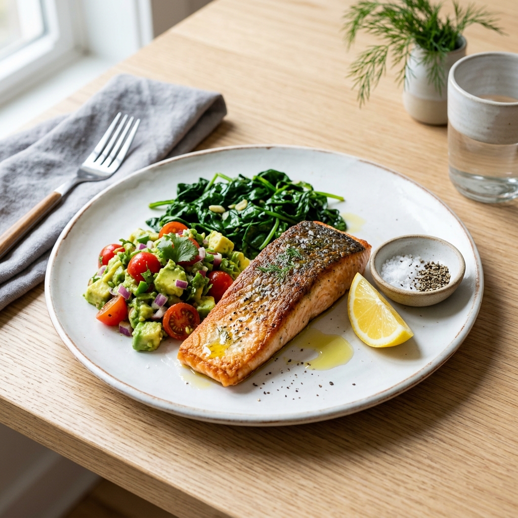 Gebratener Lachs mit Zitronenbutter und Spinat