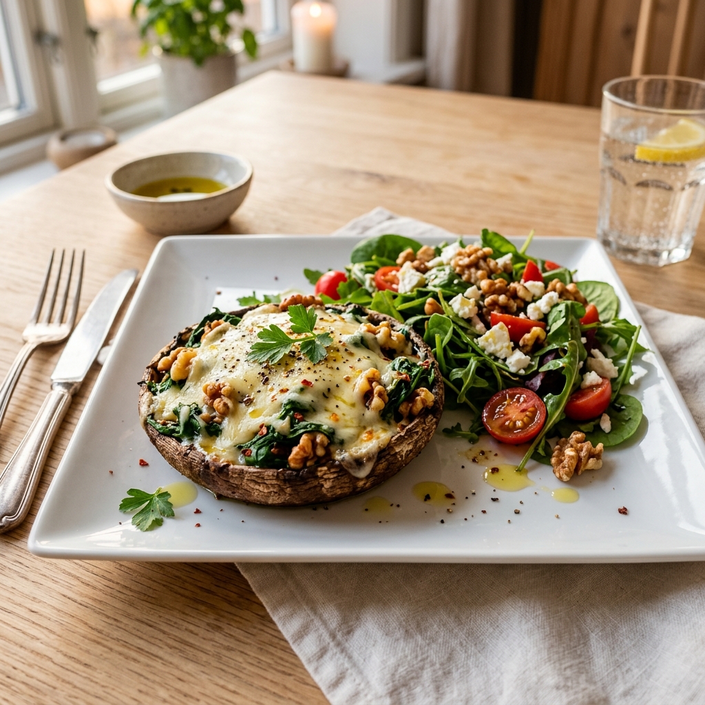 Gef&uuml;llte Portobello mit K&auml;se und Spinat