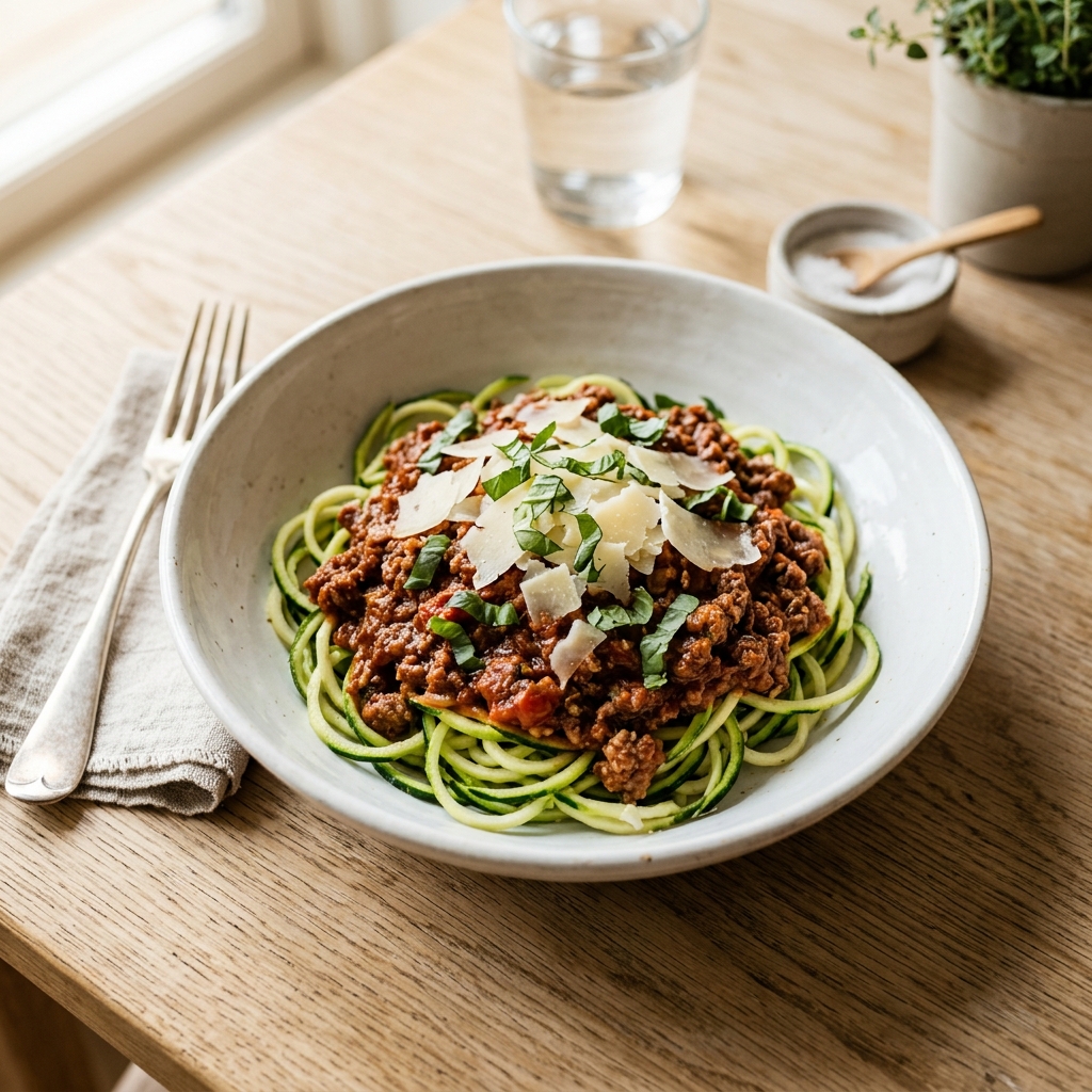 Hackfleischso&szlig;e mit Zucchini-Pasta